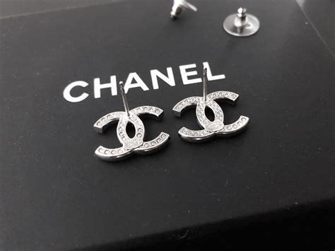 chanel cc logo earrings large silver crystal|authentic Chanel logo stud earrings.